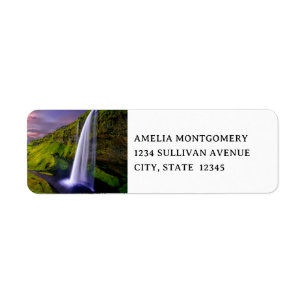 Icelandic Waterfall Green Nature Photo Address Label