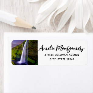 Icelandic Waterfall Green Nature Photo Address Label