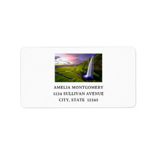 Icelandic Waterfall Green Nature Photo Address Label
