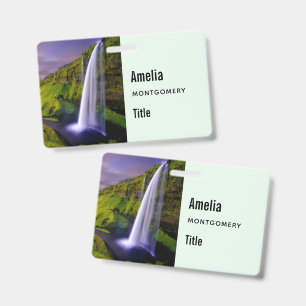 Icelandic Waterfall Green Nature Photo Badge
