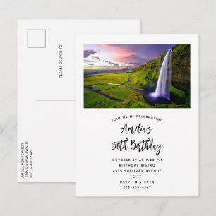 Icelandic Waterfall Green Nature Photo Birthday Invitation Postcard