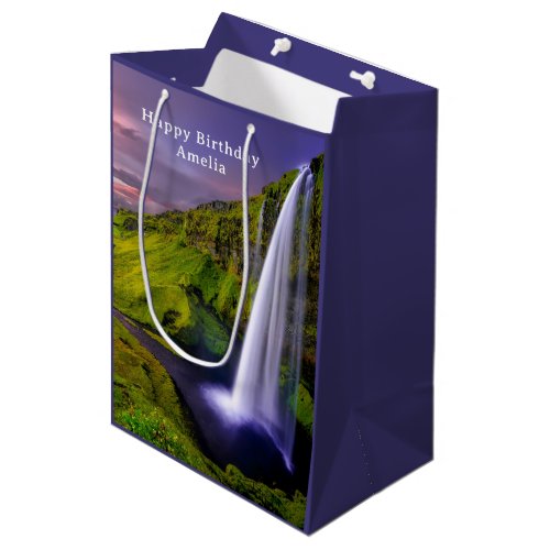 Icelandic Waterfall Green Nature Photo Birthday Medium Gift Bag