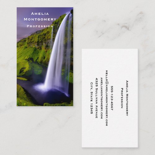 Icelandic Waterfall Green Nature Photo Business Card