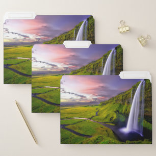 Icelandic Waterfall Green Nature Photo File Folder