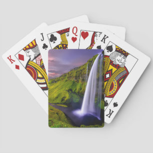 Icelandic Waterfall Green Nature Photo Poker Cards