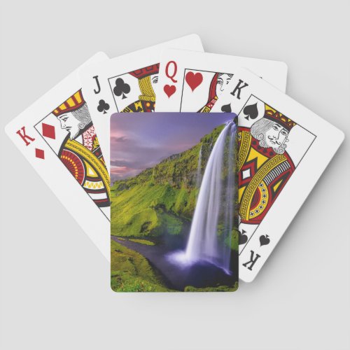 Icelandic Waterfall Green Nature Photo Poker Cards