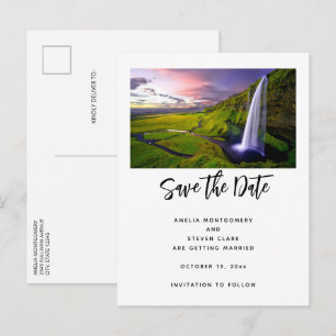 Icelandic Waterfall Green Nature Photo Wedding Announcement Postcard
