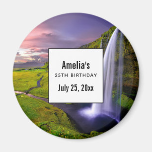 Icelandic Waterfall Photo Birthday Party Date Magnet