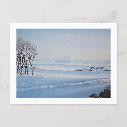 Icelandic winter landscape original oil painting holiday postcard