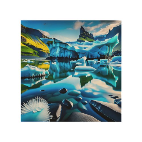 Icelands Majestic Glacier Lagoon Frozen Serenity Wood Wall Art