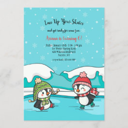 Ices Skating Penguins Birthday Party Invitation