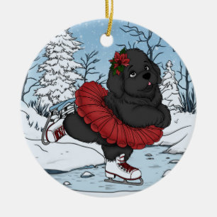 Iceskating Newfoundland Puppy Winter Wonderland Ceramic Ornament
