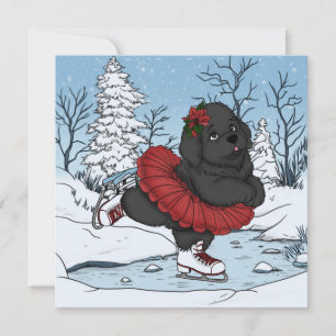 Iceskating Newfoundland Puppy Winter Wonderland Holiday Card