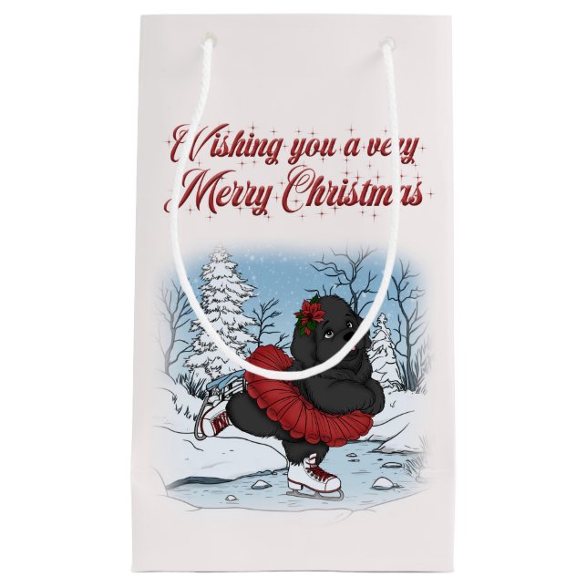 Iceskating Newfoundland Puppy Winter Wonderland Small Gift Bag (Front)