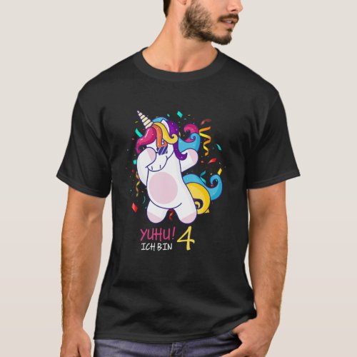 Ich Bin 4 Einhorn Tupfen Cute 4th Dabbing Unicorn  T_Shirt