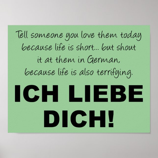 Ich Liebe Dich I Love You Funny Poster Sign (Front)
