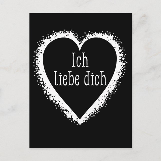 Ich liebe dich, I love you in German black & white Postcard (Front)