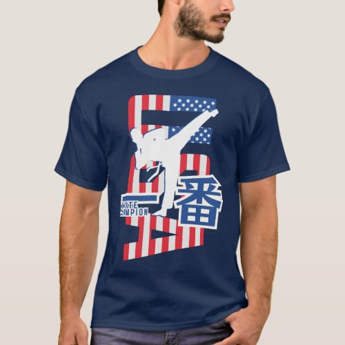 Ichiban Karate Usa Champion American Flag T_Shirt
