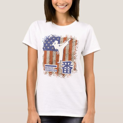 Ichiban Karate Usa Girl Champion American Flag T_Shirt