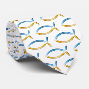Ichthus   Christian Fish Sky & Ground Pattern Neck Tie