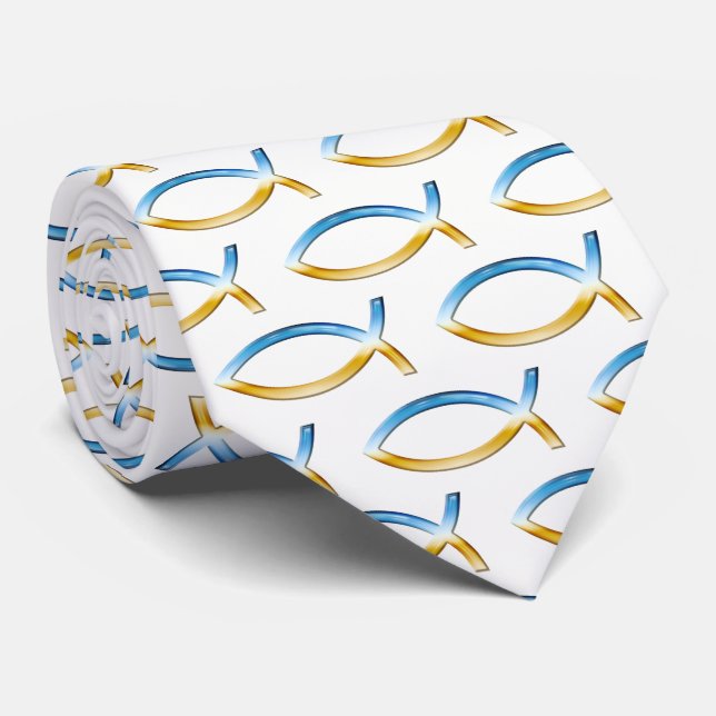 Ichthus | Christian Fish Sky & Ground Pattern Neck Tie (Rolled)