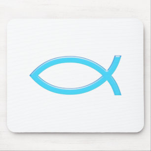 Ichthus - Christian Fish Symbol - Blue Mouse Pad