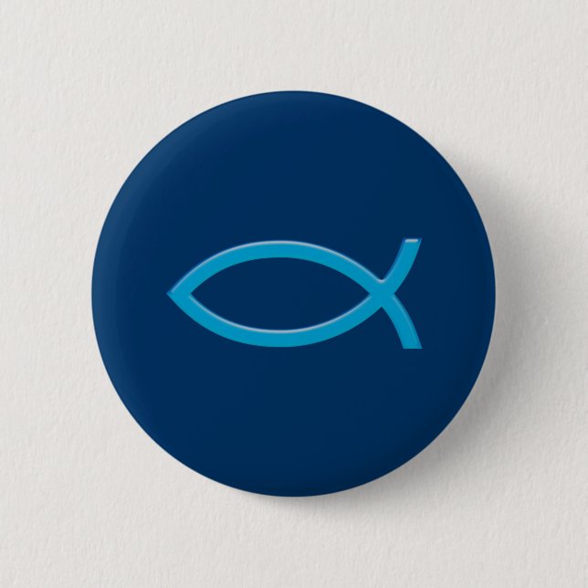 Ichthus - Christian Fish Symbol - Blue Pinback Button (Front)