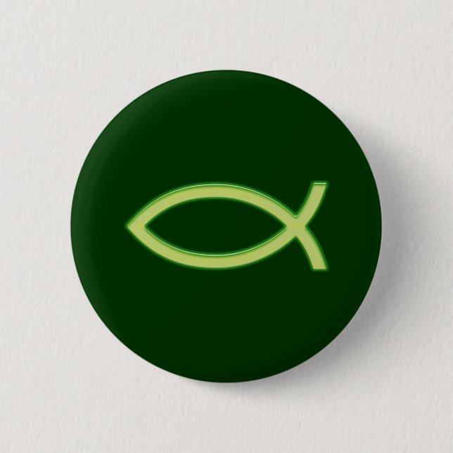 Ichthus - Christian Fish Symbol - Light Green Button (Front)