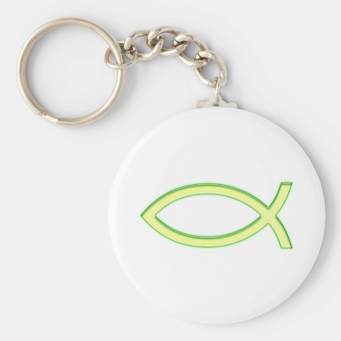 Ichthus   Christian Fish Symbol   Light Green Key Chain