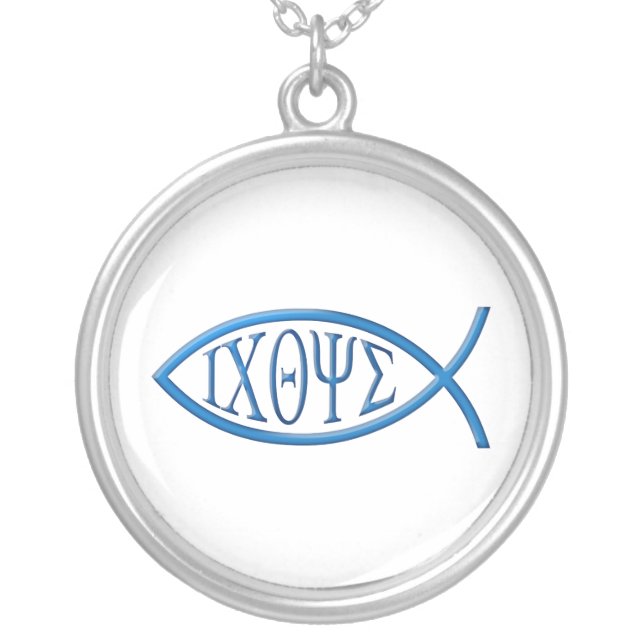Ichthus - Christian Fish Symbol Silver Plated Necklace (Front)
