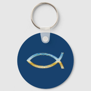 Ichthus - Christian Fish Symbol Sky & Ground Keychain