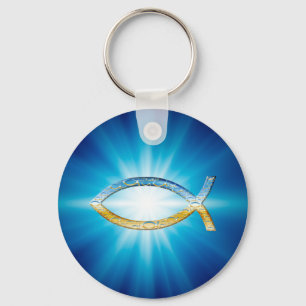 Ichthus - Christian Fish Symbol Sky & Ground Keychain