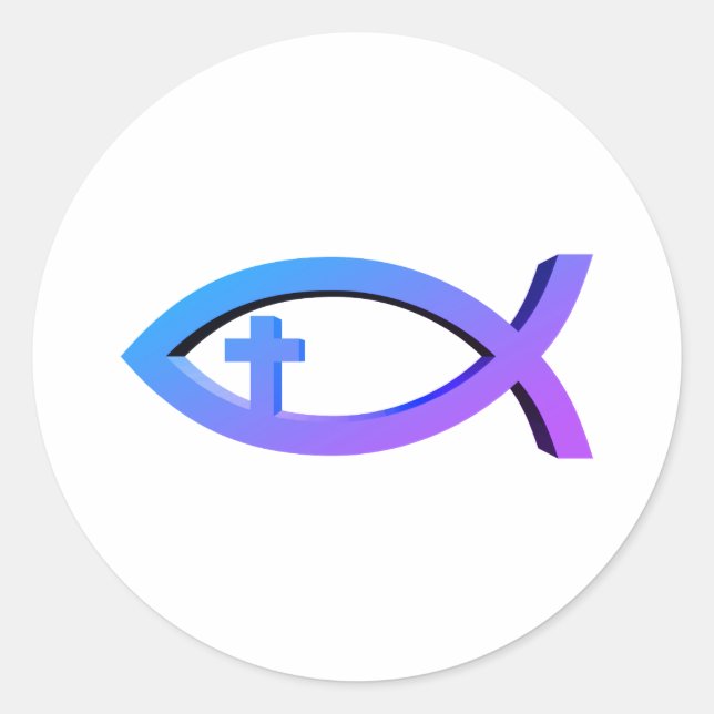 Ichthus | Christian Fish Symbol with Crucifix Clas Classic Round Sticker (Front)