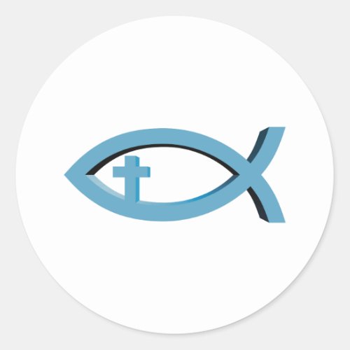 Ichthus  Christian Fish Symbol with Crucifix Classic Round Sticker