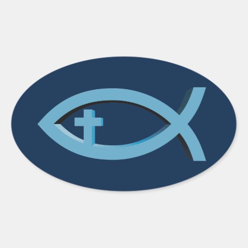 Ichthus _ Christian Fish Symbol with Crucifix Oval Sticker