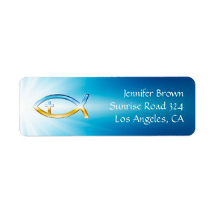 Ichthus Crucifix   Christian Fish Symbol Label