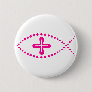 Ichthus Pink Christian Fish Button