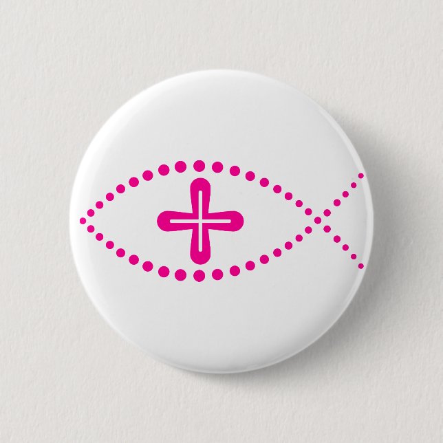 Ichthus Pink Christian Fish Button (Front)