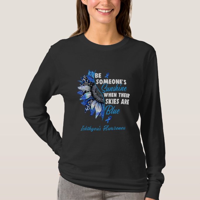 Ichthyosis Awareness Blue Ribbon Sunflower T-Shirt (Front)