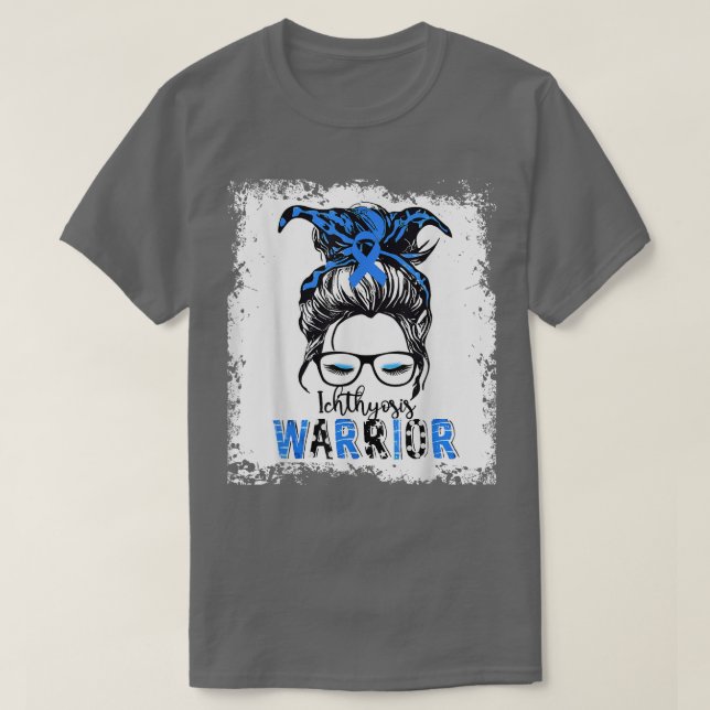 Ichthyosis Warrior Shirt Messy Bun Blue Ribbon Awa (Design Front)