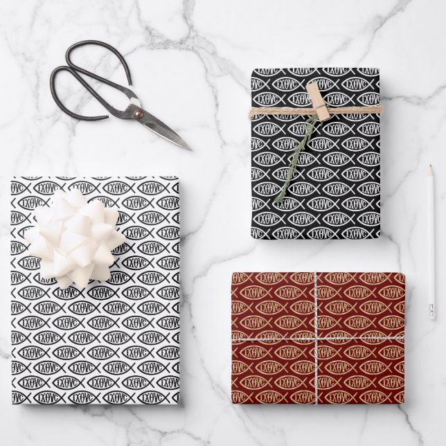 Ichthys Christian Symbol Pattern Wrapping Paper Sheets (Front)