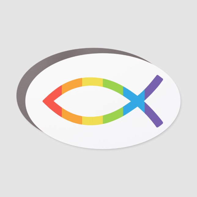 Ichthys Jesus Fish LGBTQ Gay Christian Car Magnet (Front)