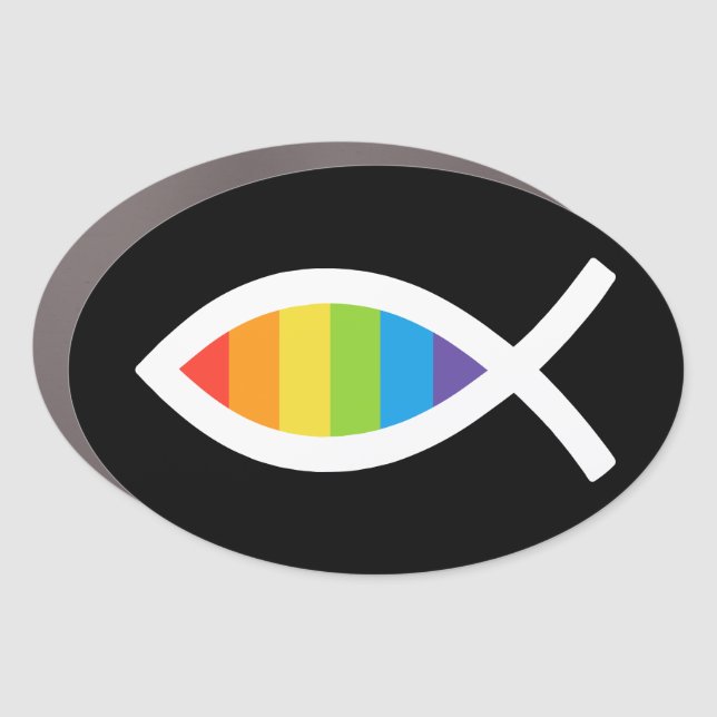 Ichthys Jesus Fish LGBTQ Gay Christian Car Magnet (Front)