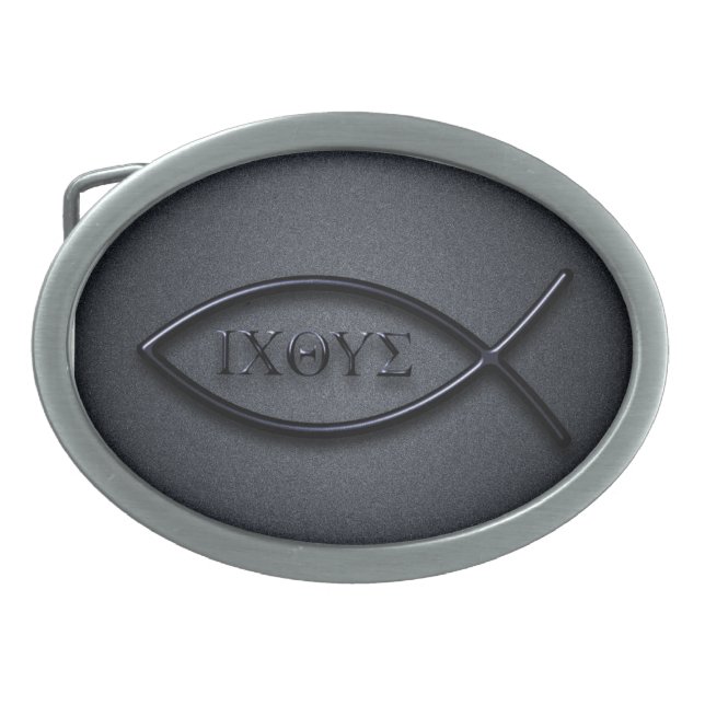 Ichyths Jesus Fish Oval Belt Buckle (Front)