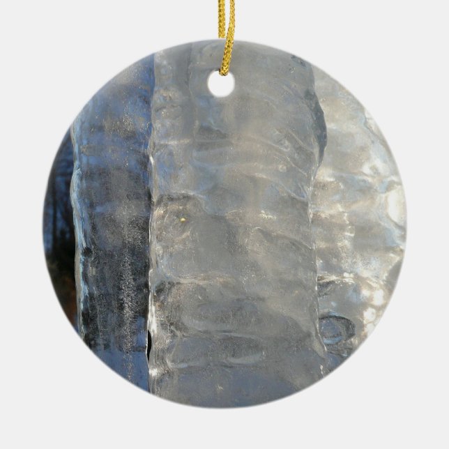 Icicles Abstract Blue Winter Photography Ceramic Ornament (Front)