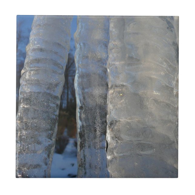 Icicles Abstract Blue Winter Photography Ceramic Tile (Front)