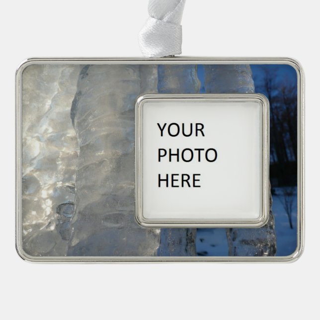 Icicles Abstract Blue Winter Photography Christmas Ornament (Front)