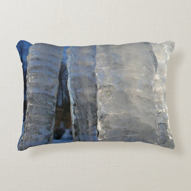 Icicles Abstract Blue Winter Photography Decorative Pillow (Front)