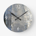 Icicles Abstract Blue Winter Photography Round Clock
