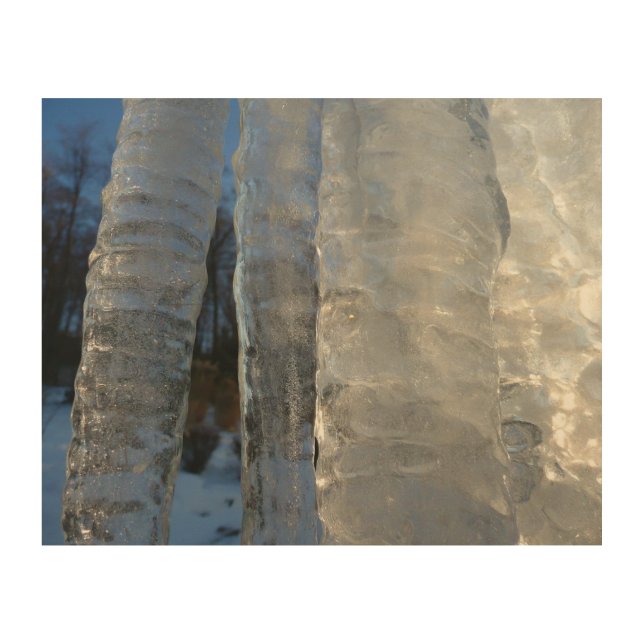 Icicles Abstract Blue Winter Photography Wood Wall Art (Front)